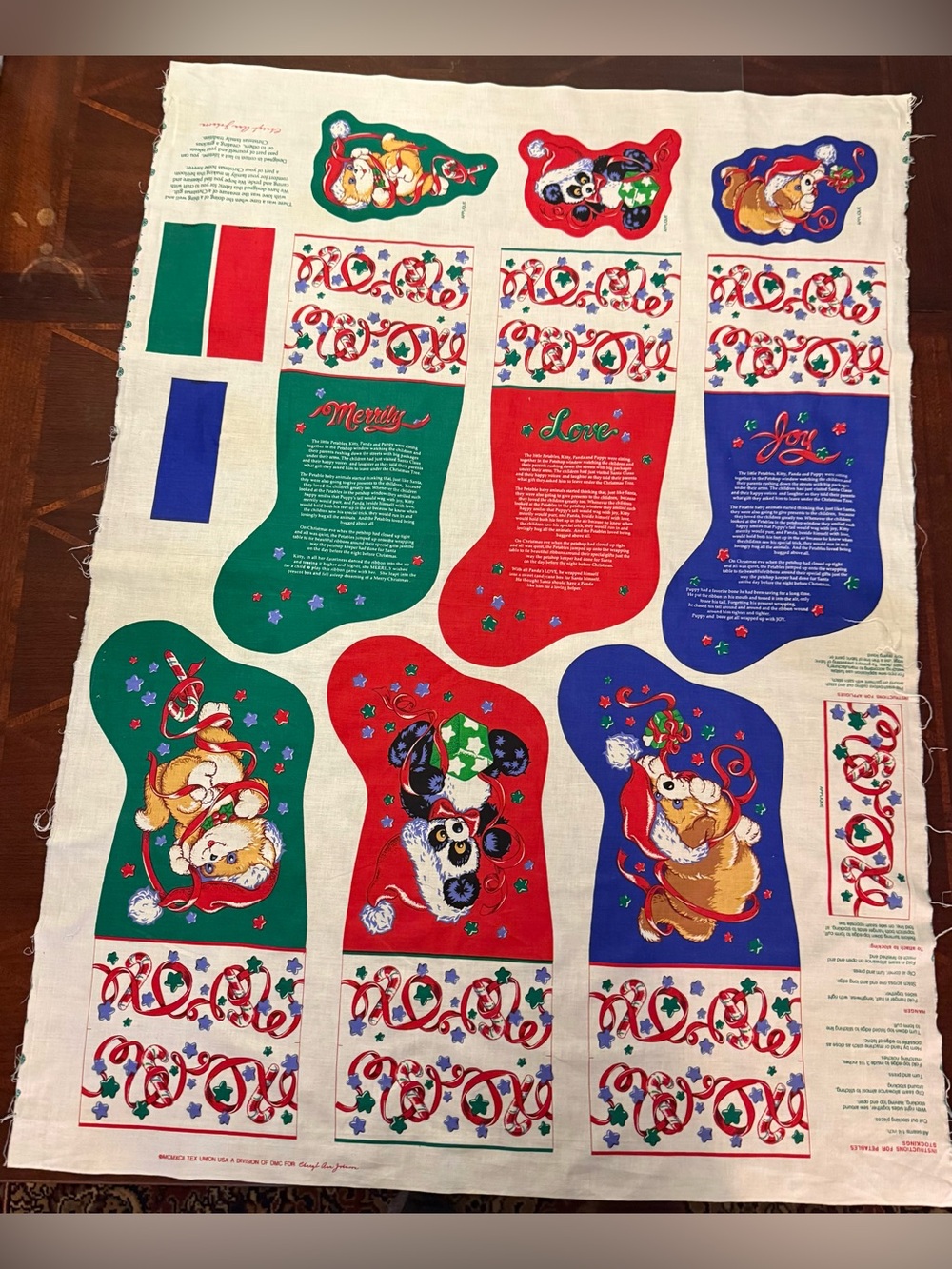 Vintage 1991 Christmas Cut and Sew Fabric Panel – 3 Stockings